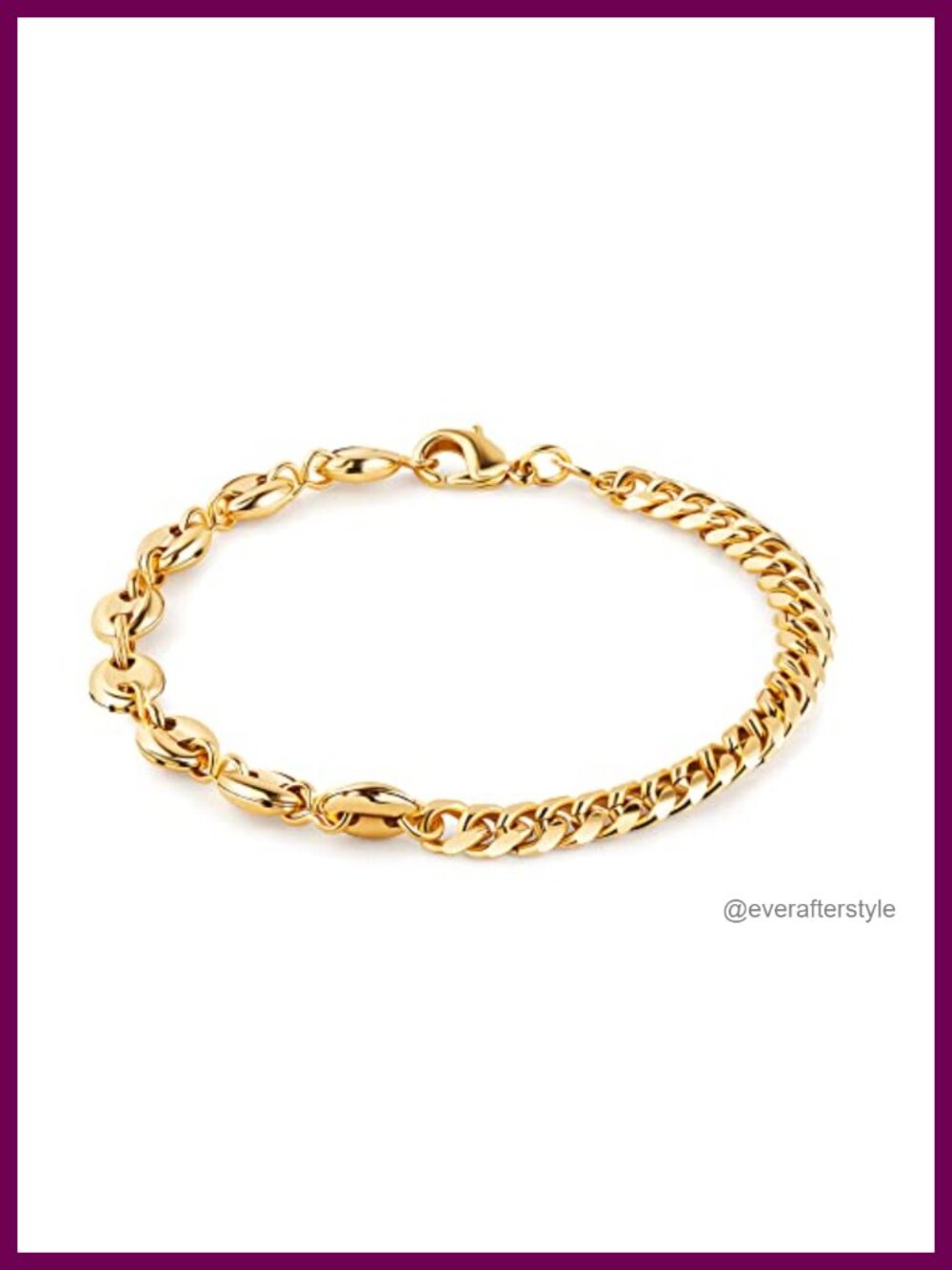 18K Gold Plated Mariner & Cuban Link Bracelet for Women 7.5 Inches